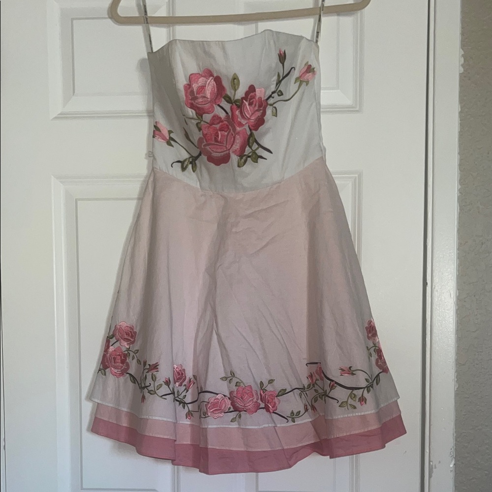 Betsey Johnson Pink and White Floral Embroidered Dress